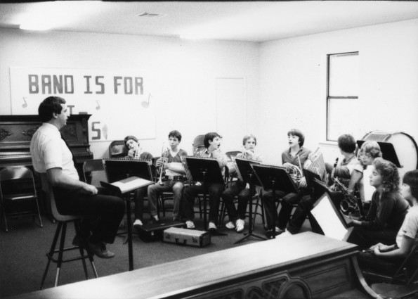 Ray Davis, OAA Music teacher, teaching an elementary band class