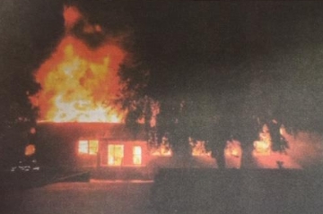 The cafeteria on fire the night of October 18, 2001.